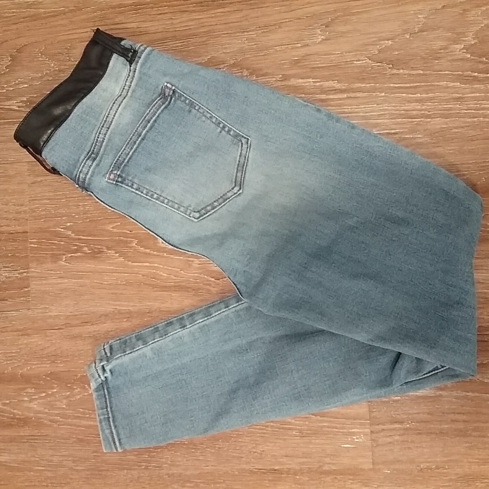 (27) Fashion Nova High Rise Skinny Ankle Jeans Stretch Faux Leather Details